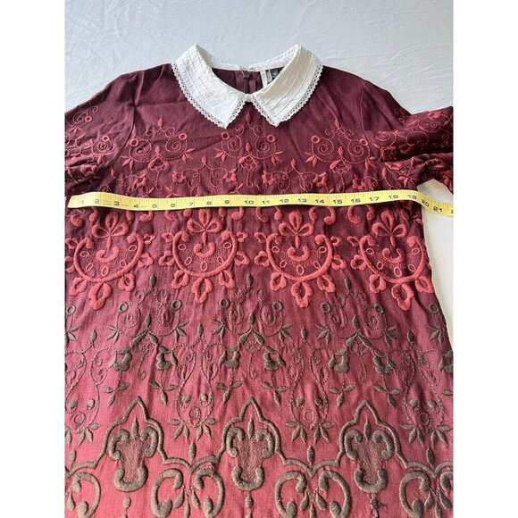 Top Shop Dress Embroidered SZ 12 Peter Pan Collar Twee Academia Wednesday Adams - Picture 11 of 14